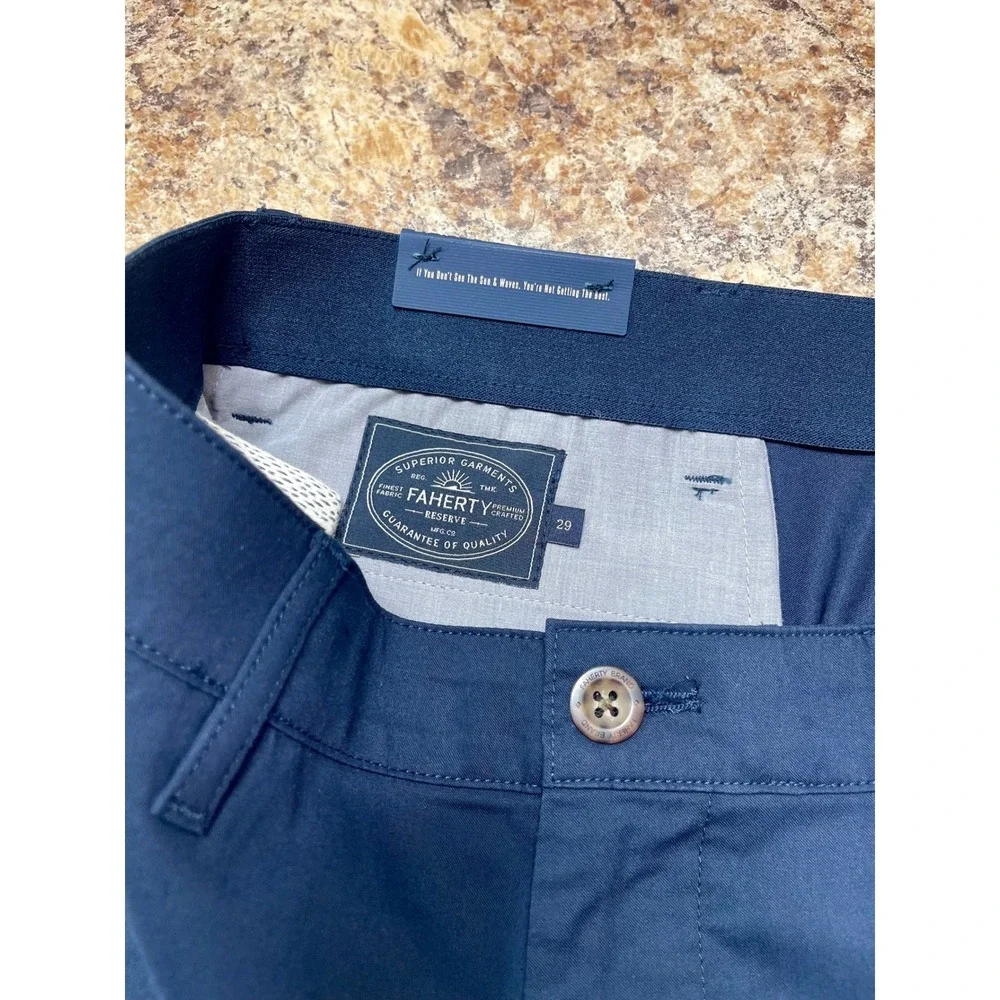 Faherty Movement‎ Straight Leg Organic Cotton COOLMAX-Blend Chino Shorts Blue 29